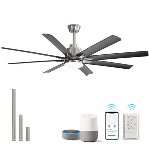 DICI MALL 52" Minimalist Industrial 8-Blade Smart Ceiling Fan with Light