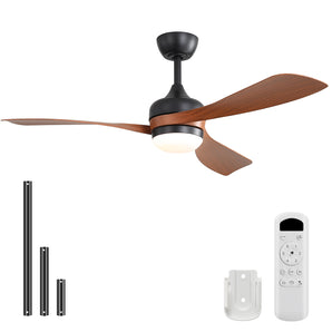 DICI MALL 52" Curved Wood Grain 3-Blade Downord Ceiling Fan with LED Light