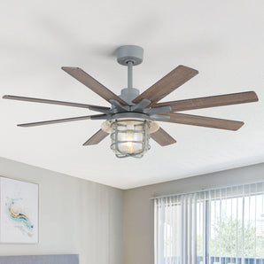 DICI MALL 52" Vintage Ceiling Fan with Iron Frame & Bubbled Glass Light, Cement Gray Finish