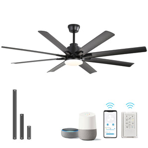 DICI MALL 52" Minimalist Industrial 8-Blade Smart Ceiling Fan with Light