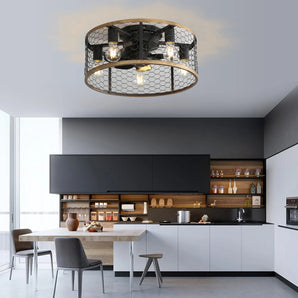 Rustic Metal Caged Light Ceiling Fan 20 inch