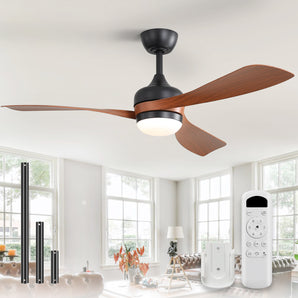 DICI MALL 52" Curved Wood Grain 3-Blade Downord Ceiling Fan with LED Light