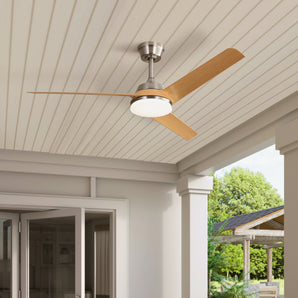 Moderne Deckenventilatorleuchte aus ABS mit gebürsteter Holzmaserung, 52 Zoll 