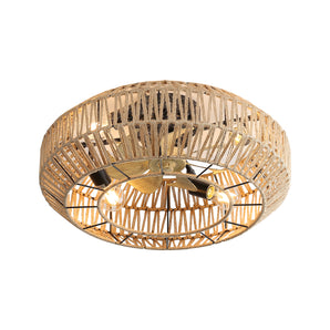 DICI MALL 22" Woven Rope Drum Shade Ceiling Fan with Light & Remote — Flush Mount for Low Ceilings
