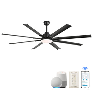 KBS Industrial 72 Inch Smart Ceiling Fan with LED Light 8 Blades High Airflow