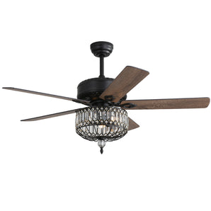 Dici Mall 52" Satin Nickel Ceiling Fan with Crystal Light & Remote Control