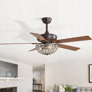 DICI MALL 52" Ceiling Fan with Crystal Light, Oil-Rubbed Bronze Finish & Remote Control