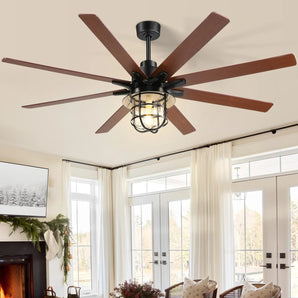 Mid-Century Modern Caged Light Plywood Ceiling Fan 66 inch