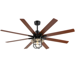 Mid-Century Modern Caged Light Plywood Ceiling Fan 66 inch